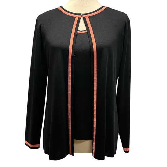 Misook Tops - Misook 2 Piece Black Tank & Jacket Coral Trim Women’s Small/Medium